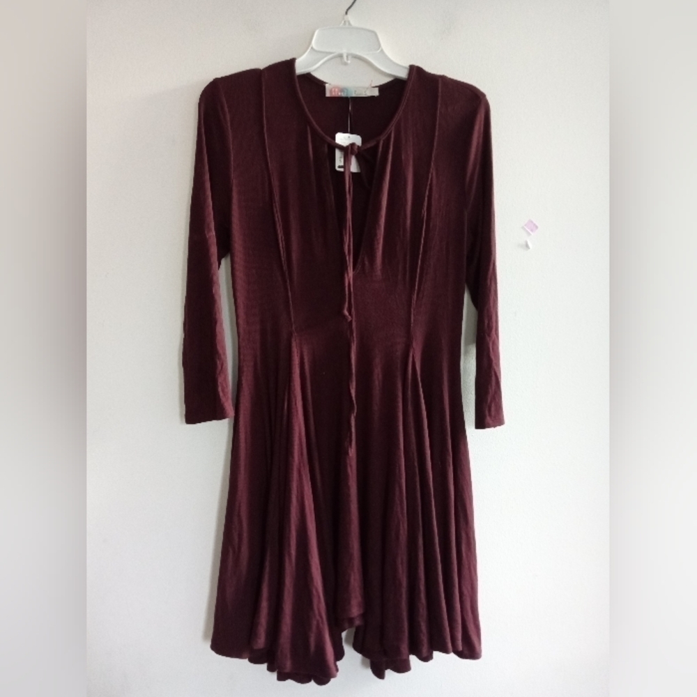NWT Free People Beach Maroon Purple Jersey Knit Assymetrical Hem Dress sz Small